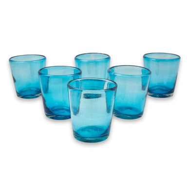 Novica Aquamarine Bubbles Blown Glass Juice Glasses (set Of 6) - By Novica