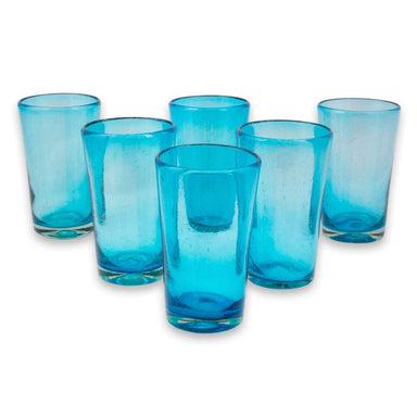 Novica Aquamarine Bubbles Handblown Glass Tumblers (set Of 6) - By Novica