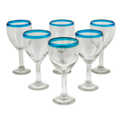 Novica Aquamarine Kiss Blown Glass Wine Glasses (set Of 6) - By Novica