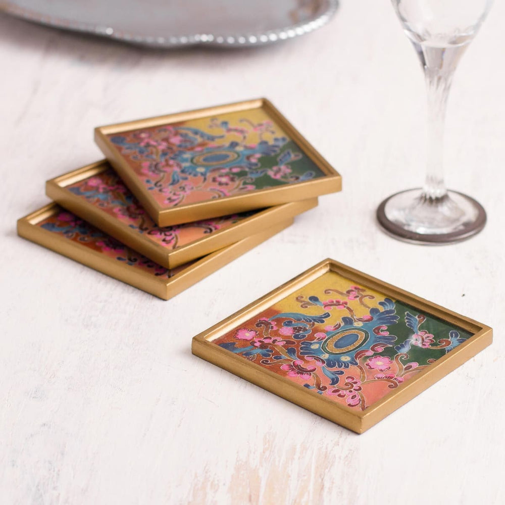 Novica Artisanal Color Reverse-painted Glass Coasters (set Of 4) - By Novica