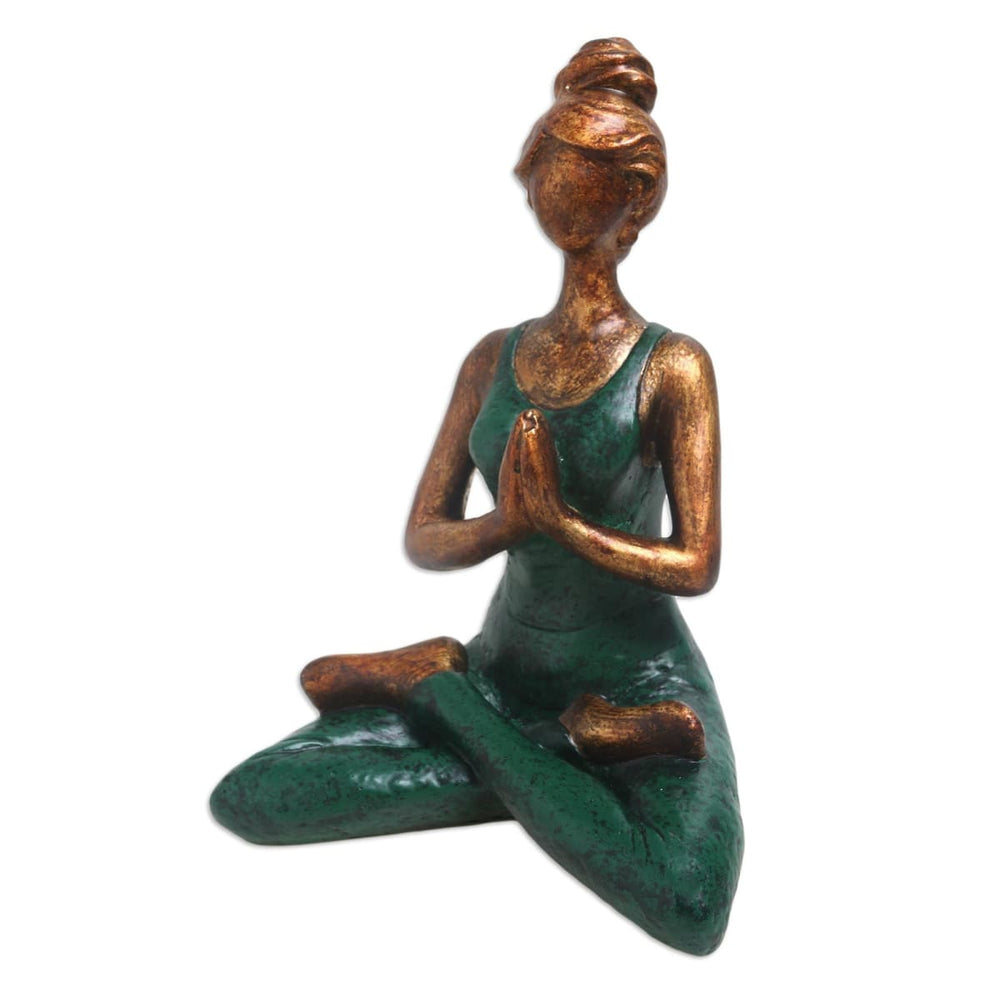 Novica Asana Pose In Green Cement Statuette - By Novica
