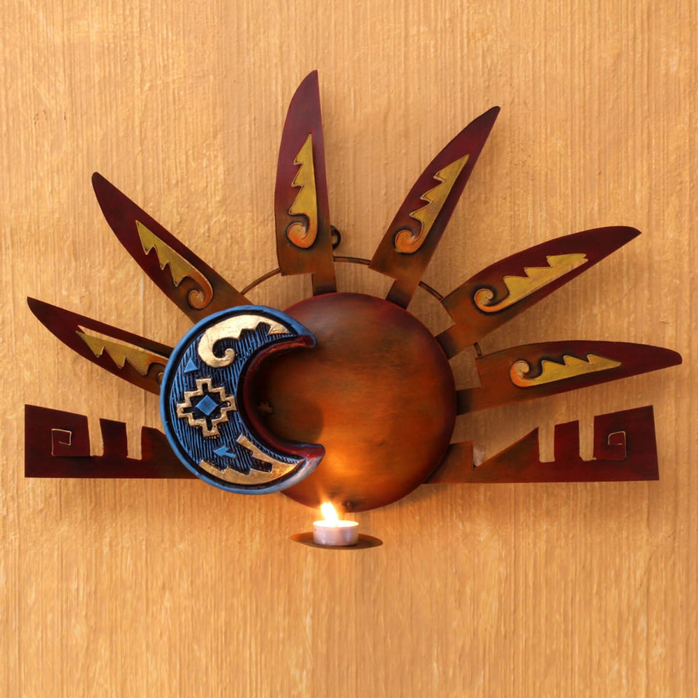 Novica Aztec Eclipse Iron Wall Candleholder - By Novica