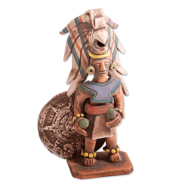 Novica Aztec Warrior With Rattles Ceramic Sculpture - By Novica