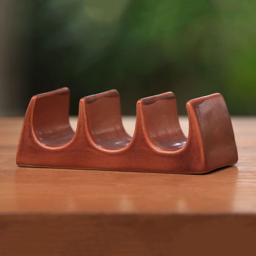 Novica Bali Waves Ceramic Taco Holder - By Novica