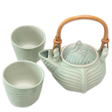 Novica Banana Frog Ceramic Tea Set (set For 2) - By Novica