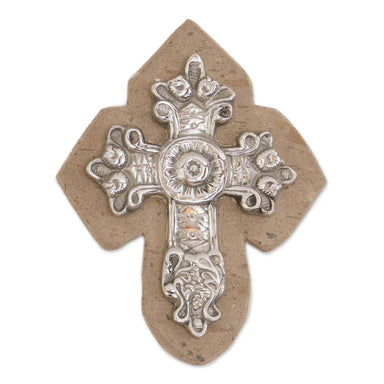 Novica Baroque Faith Pewter And Reclaimed Stone Wall Cross - By Novica