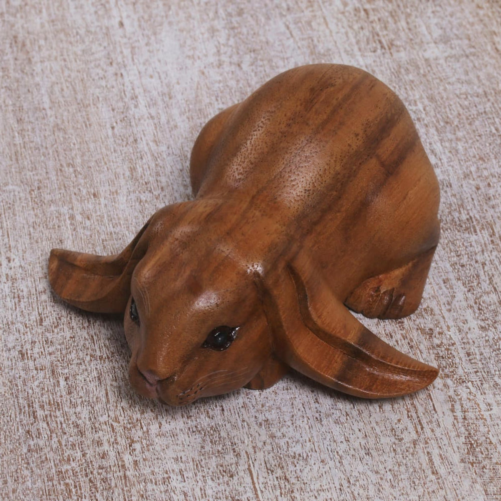 Novica Begging Rabbit In Brown Wood Sculpture - By Novica