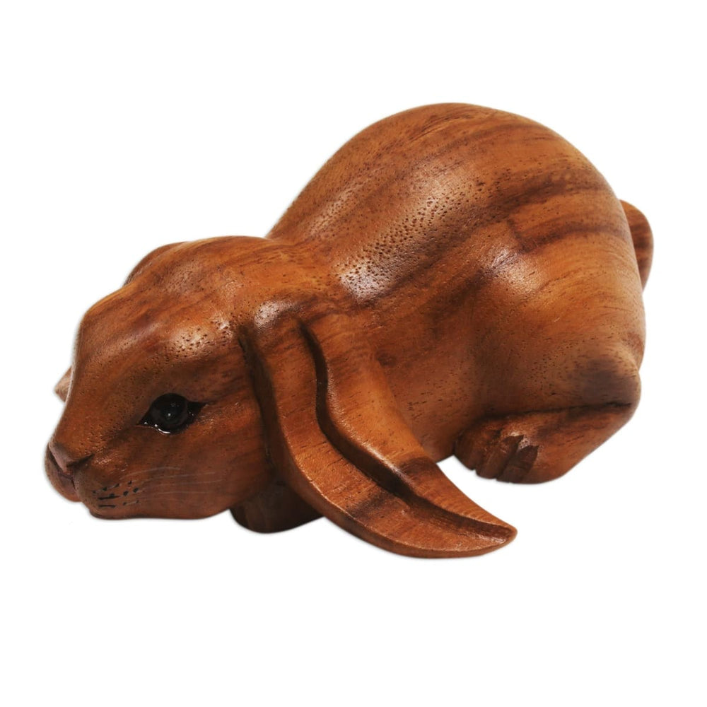 Novica Begging Rabbit In Brown Wood Sculpture - By Novica