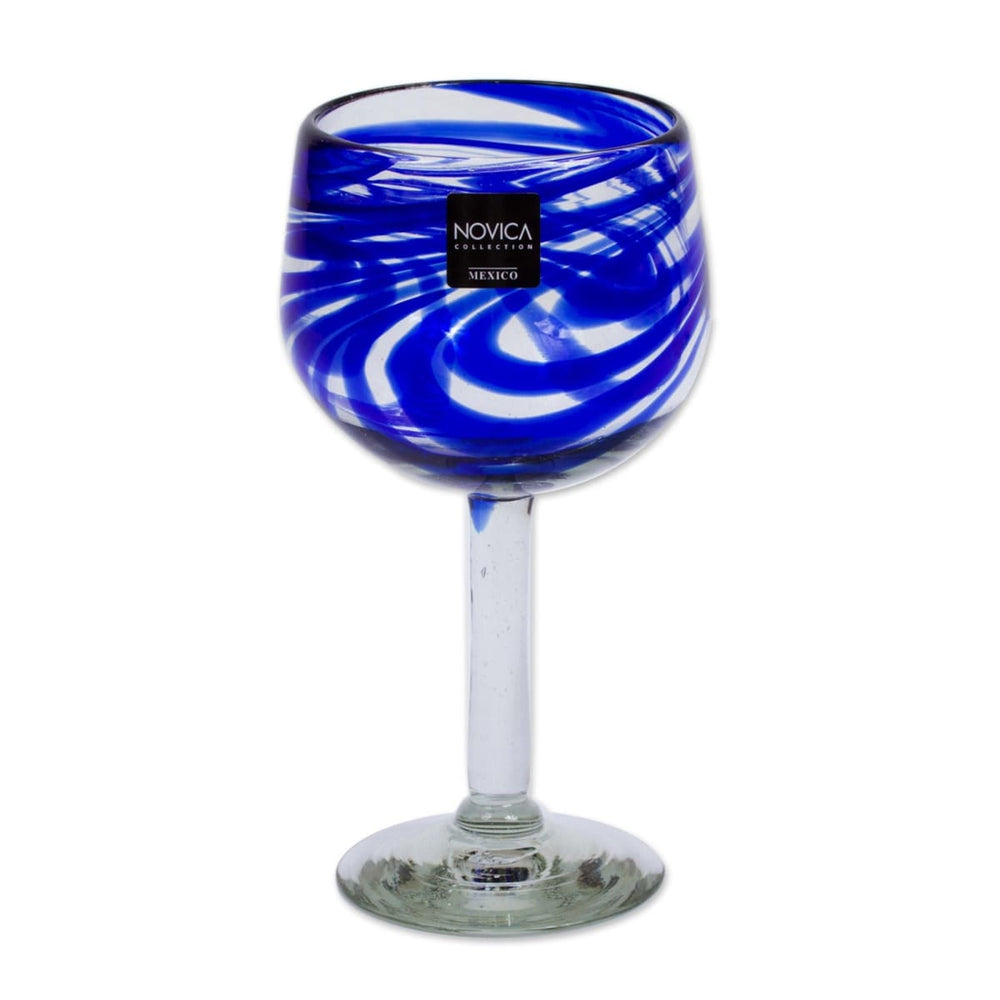 Novica Blue Ribbon Handblown Wine Glasses (set Of 6) - By Novica