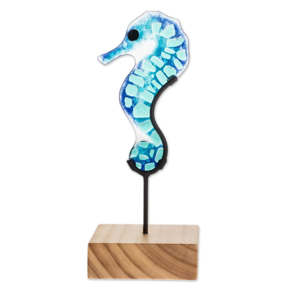 Novica Blue Seahorse Art Glass Sculpture - By Novica
