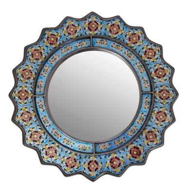Novica Bluebells Reverse Painted Glass Mirror - By Novica