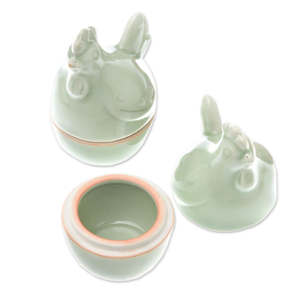 Novica Hen Breakfast Celadon Ceramic Egg Cups (pair) - By Novica