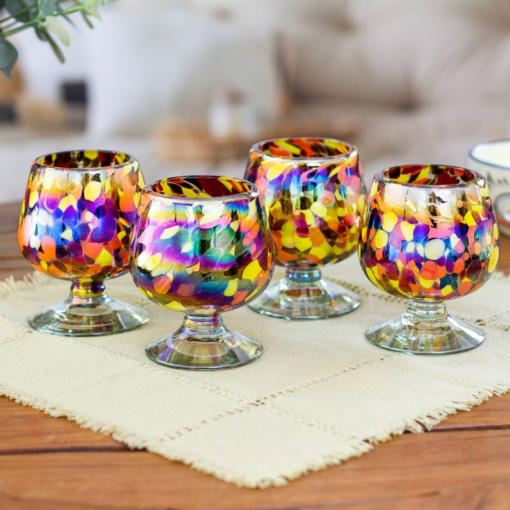 Novica Bright Confetti Handblown Recycled Glass Snifters (set Of 4) - By Novica
