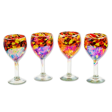 Novica Bright Confetti Handblown Recycled Glass Wine Glasses (set Of 4) - By Novica
