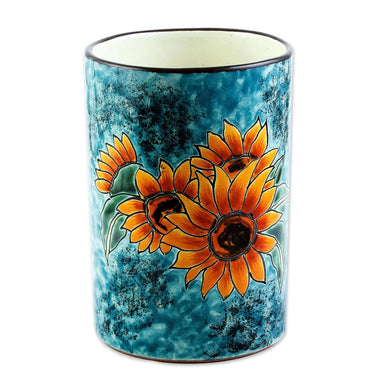 Novica Brilliant Sunflower Ceramic Vase - By Novica