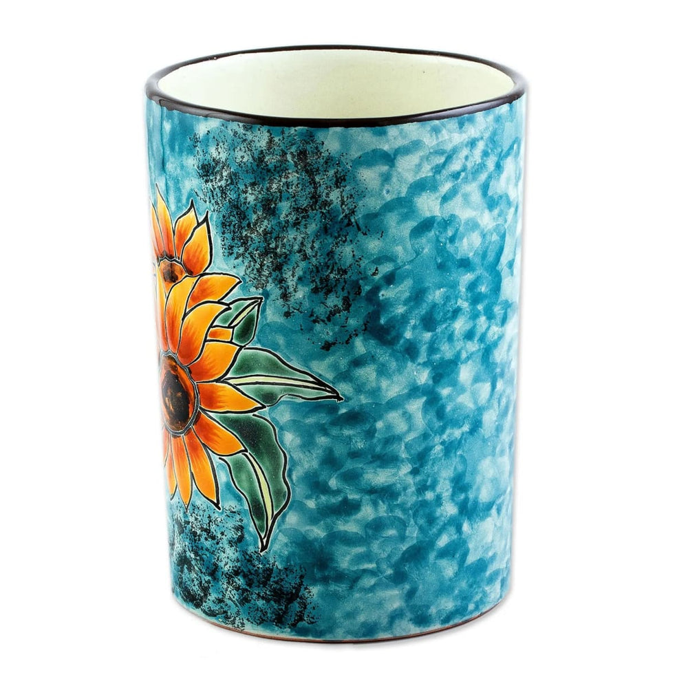 Novica Brilliant Sunflower Ceramic Vase - By Novica
