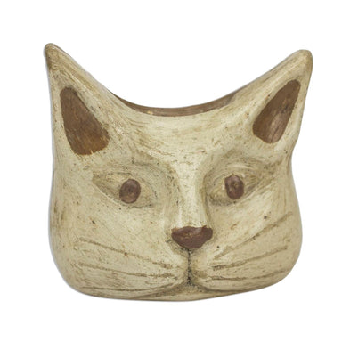 Novica Owl Cat Ceramic Incense Holder - By Novica