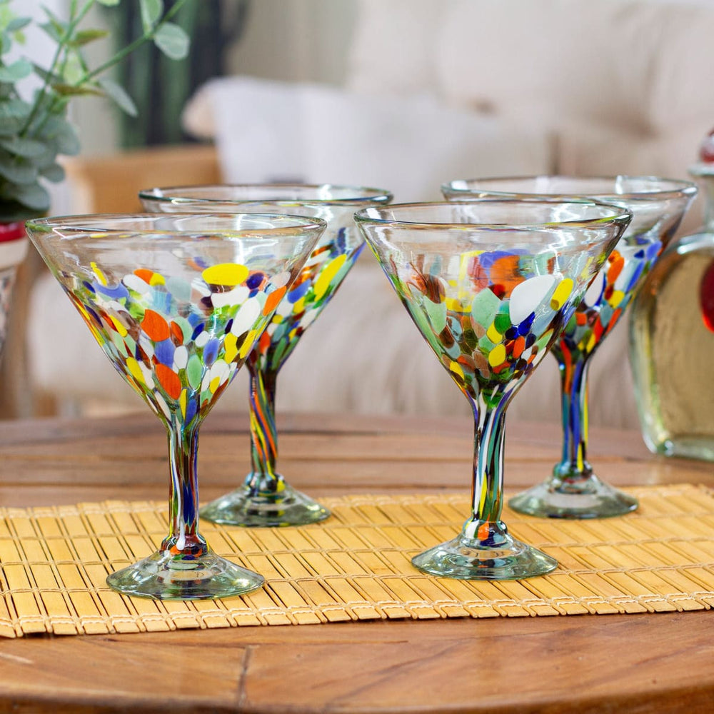 Novica Chromatic Gala Handblown Martini Glasses (Set Of 4