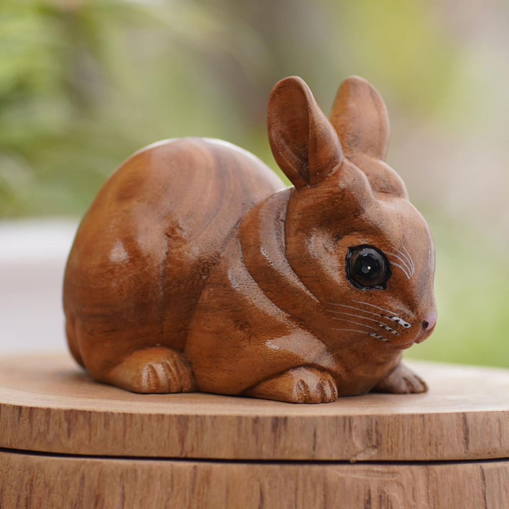 Novica Chubby Bunny Wood Statuette - By Novica