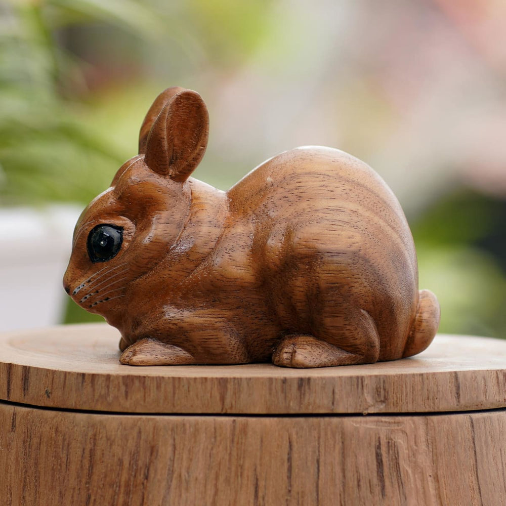 Novica Chubby Bunny Wood Statuette - By Novica