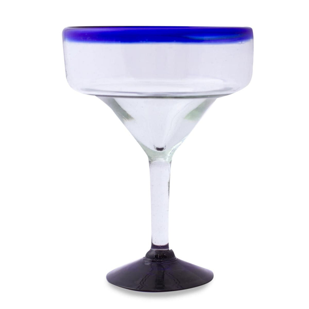 Novica Cobalt Contrasts Blown Glass Margarita Glasses (set Of 6) - By Novica