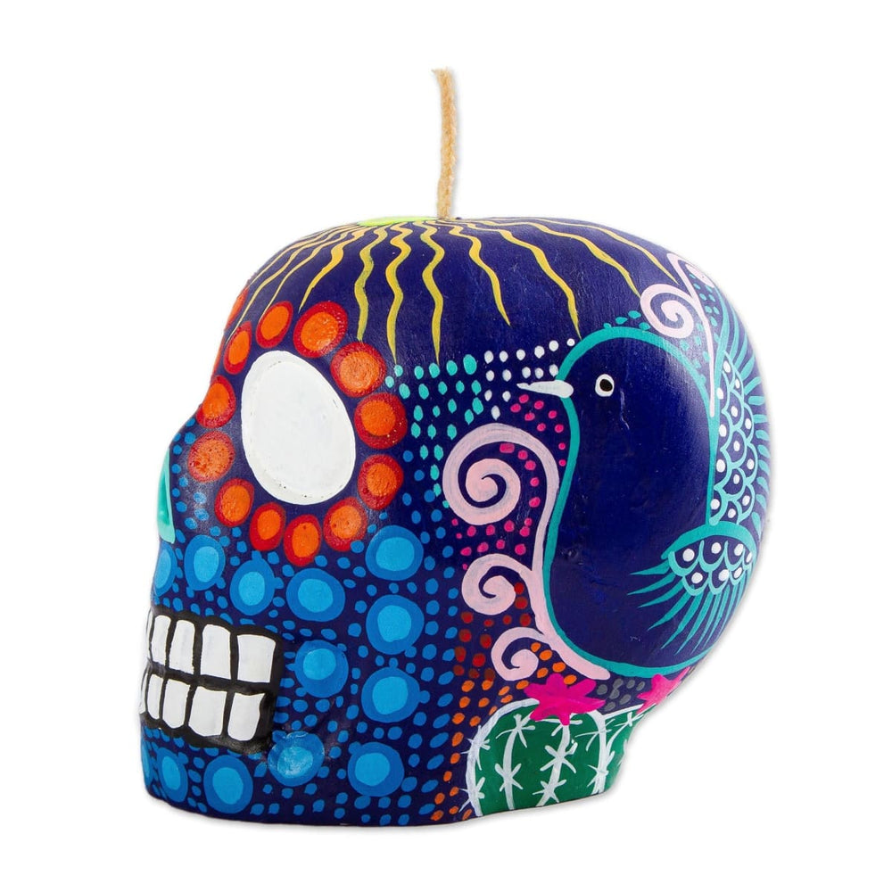 Novica Colorful Purple Skull Candle - By Novica