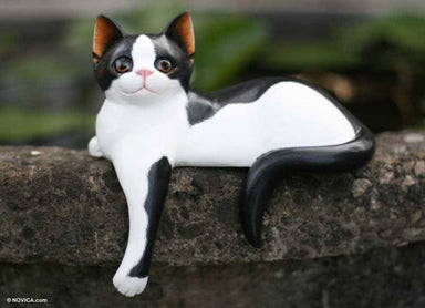Novica Curious Kitty Wood Statuette - By Novica