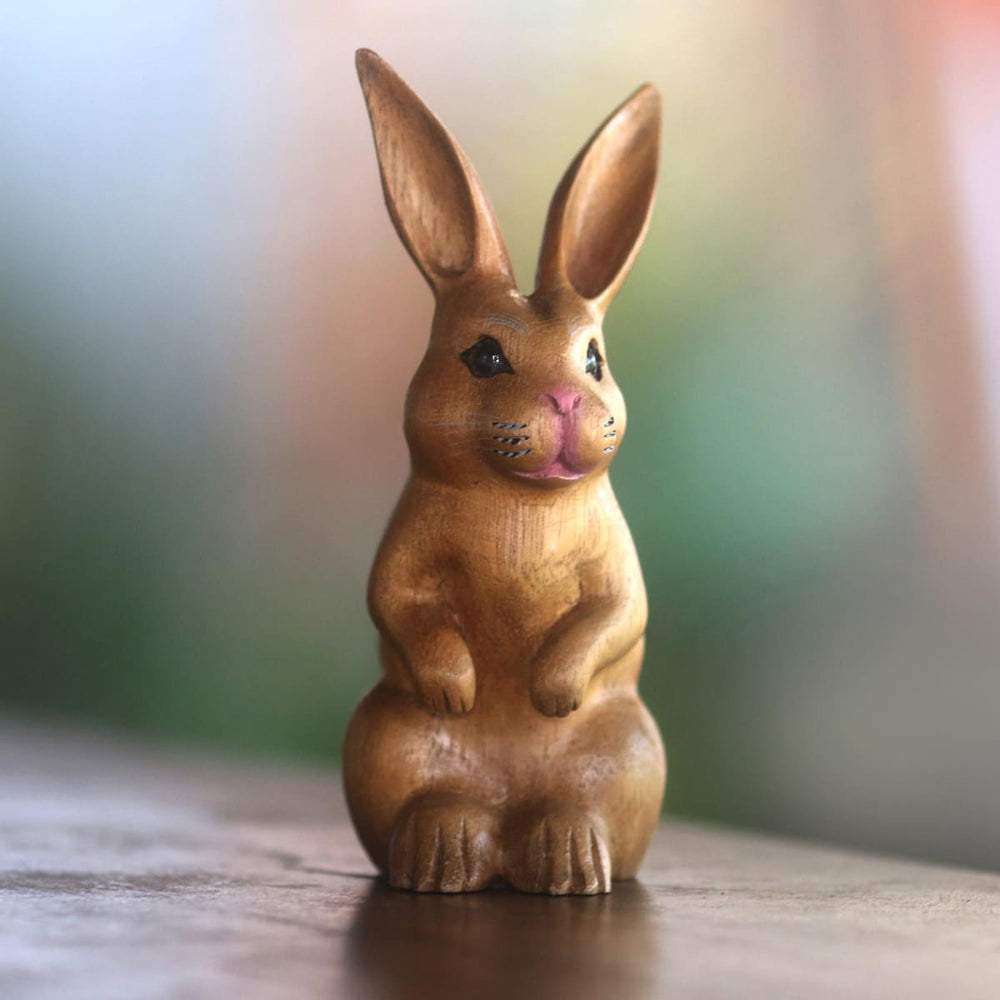 Novica Cute Bunny In Brown Wood Sculpture - By Novica