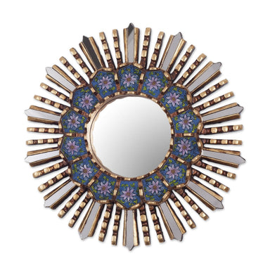 Novica Cuzco Blue Wood And Reverse Painted Glass Wall Mirror - By Novica