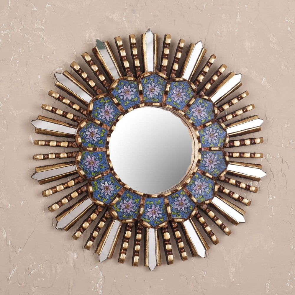 Novica Cuzco Blue Wood And Reverse Painted Glass Wall Mirror - By Novica