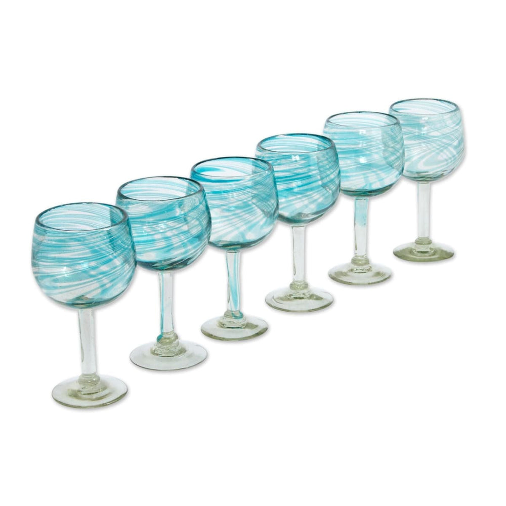 Handblown Eco-Friendly Wine Glasses in Blue (Set of 6) - Blue Ribbon