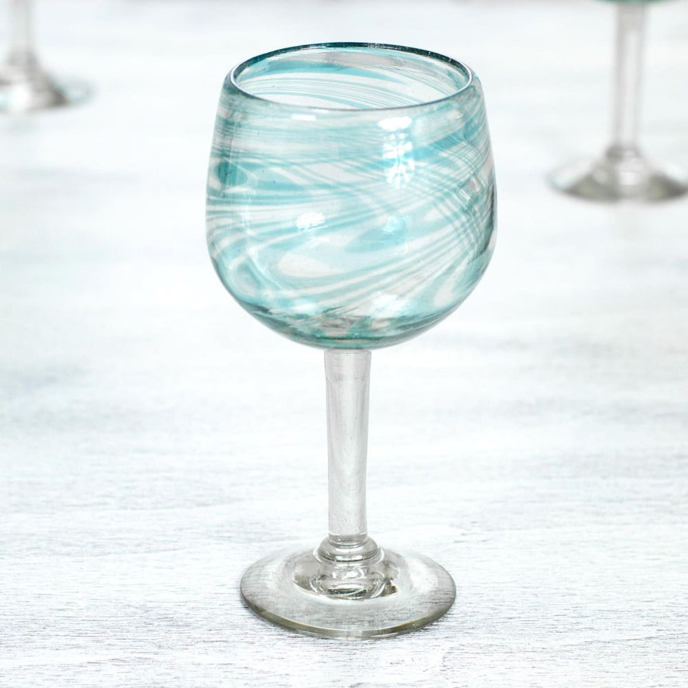Novica Elegant Aqua Swirl Blown Wine Glasses (Set Of 6) — Discovered