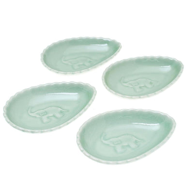Novica Elephant Eggs Celadon Ceramic Condiment Bowls (set Of 4) - By Novica