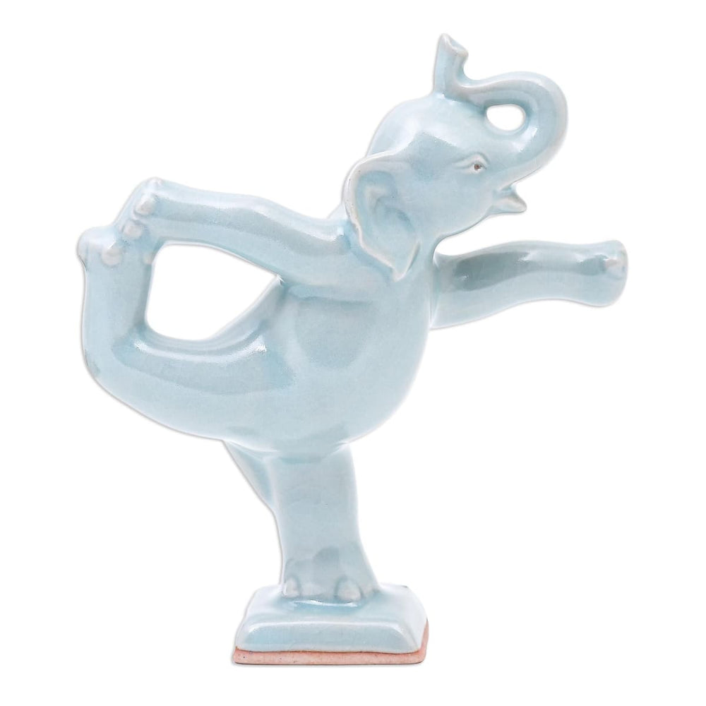 Novica Elephant Mountain Pose Celadon Ceramic Figurine - By Novica