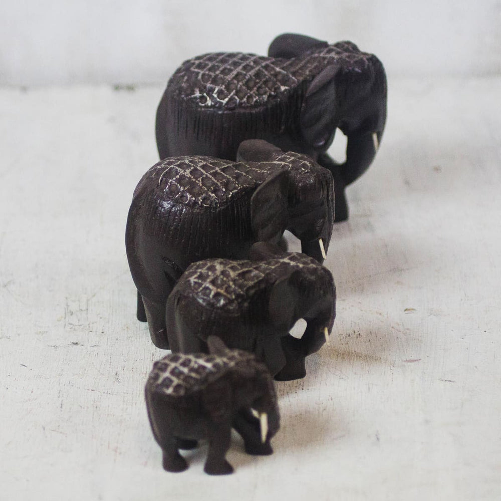Novica Elephant Quartet Wood Figurines (set Of 4) - By Novica