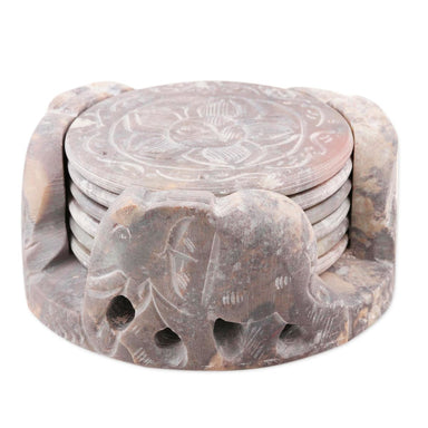Novica Elephant Rose Marble Coasters (set For 6) - By Novica