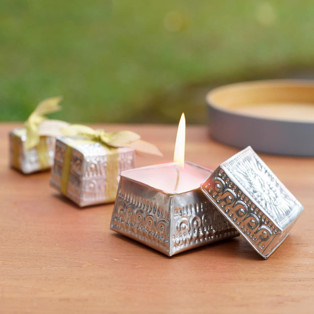 Novica Evening Glow Aluminum Tinned Candles (set Of 3) - By Novica