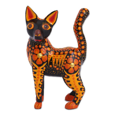Novica Fiery Cat Wood Alebrije Figurine - By Novica