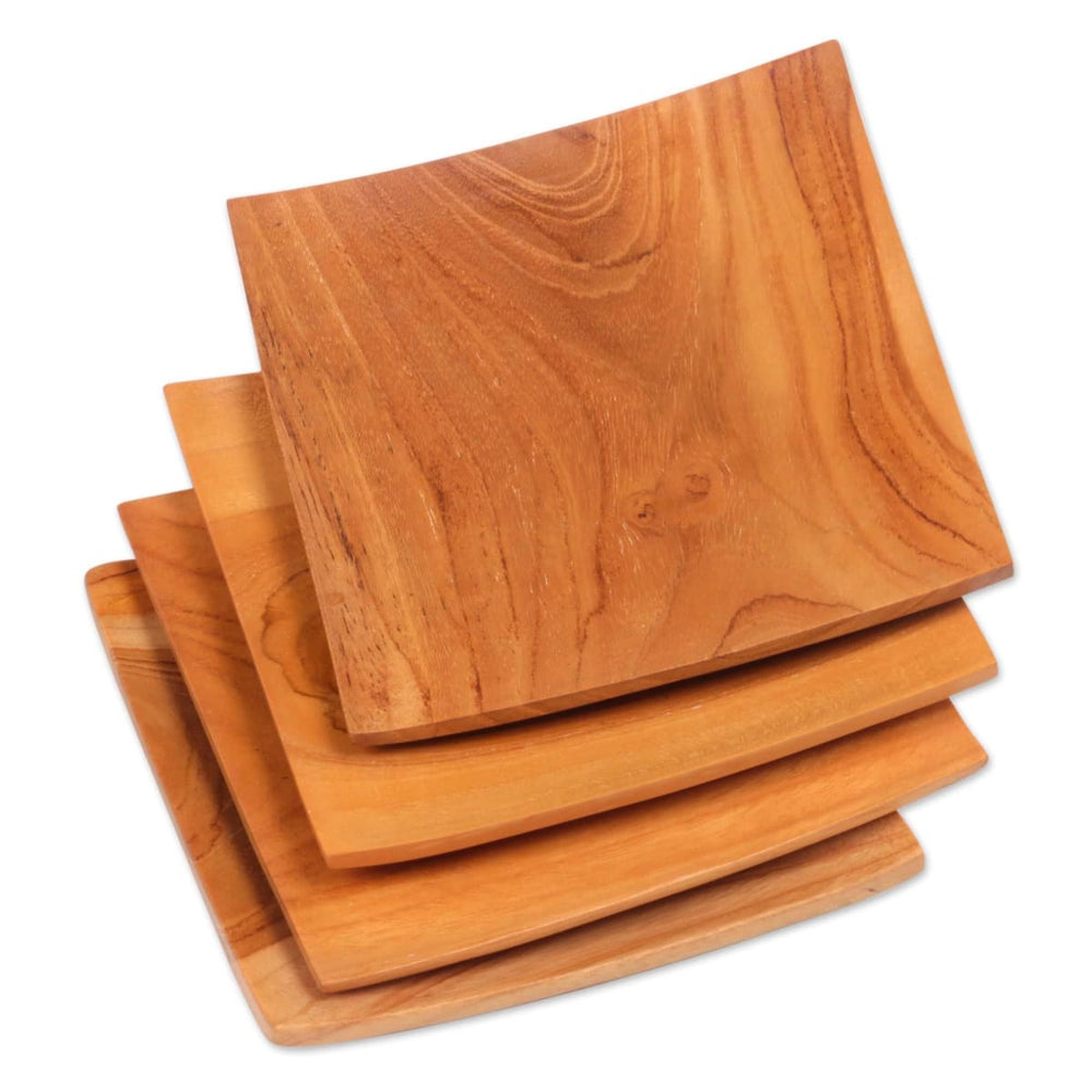 Novica Fine Meal Teak Wood Plates (set Of 4) - By Novica