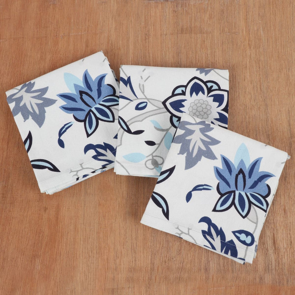 Novica Floral Blue Cotton Dish Towels (set Of 3) - By Novica