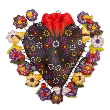 Novica Floral Butterfly Heart Ceramic Wall Art - By Novica