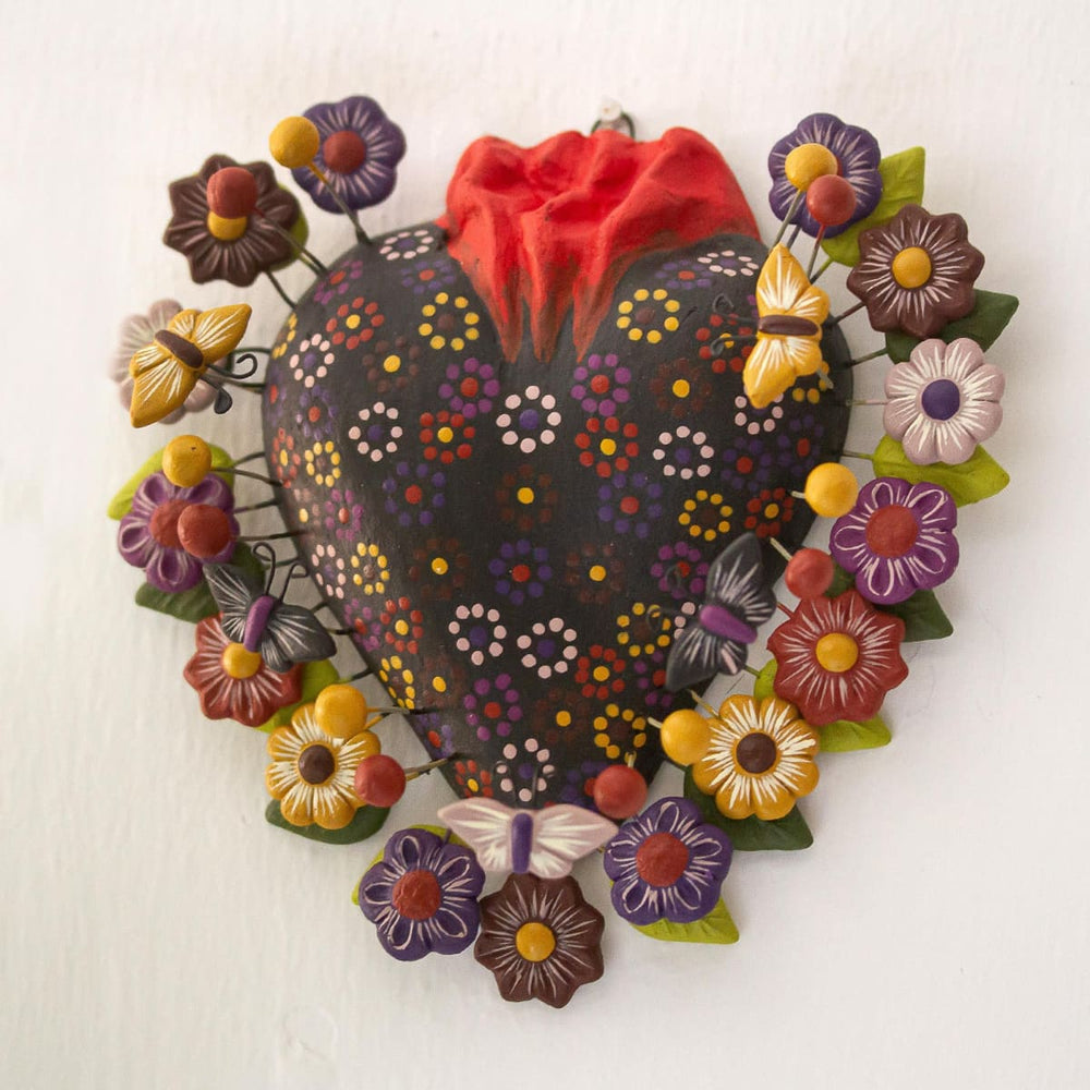 Novica Floral Butterfly Heart Ceramic Wall Art - By Novica