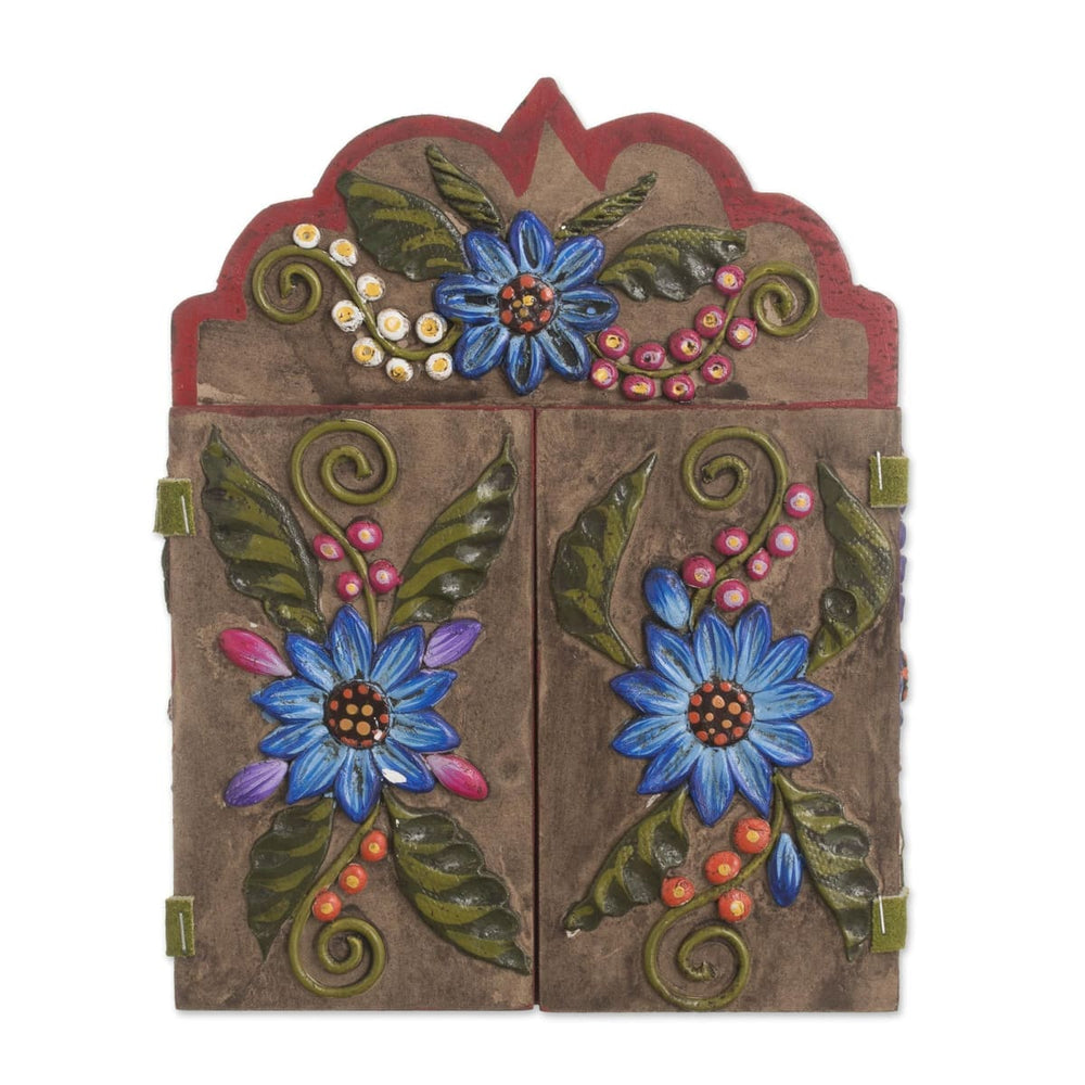 Novica Flower Shop Wood And Ceramic Retablo - By Novica