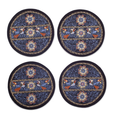 Novica Flowering Colca In Sky Blue Embroidered Placemats (set Of 4) - By Novica