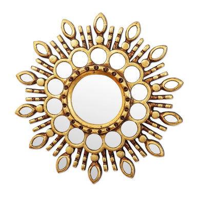 Novica Golden Blossom Wood And Glass Wall Accent Mirror - By Novica