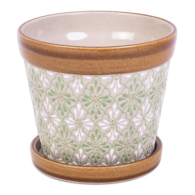 Novica Green Courtyard Ceramic Flower Pot (5 Inch) - By Novica