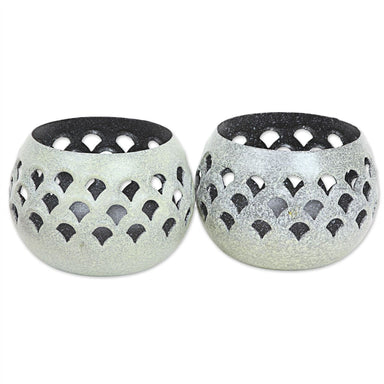 Novica Green Jali Lattice Steel Tealight Holders (pair) - By Novica