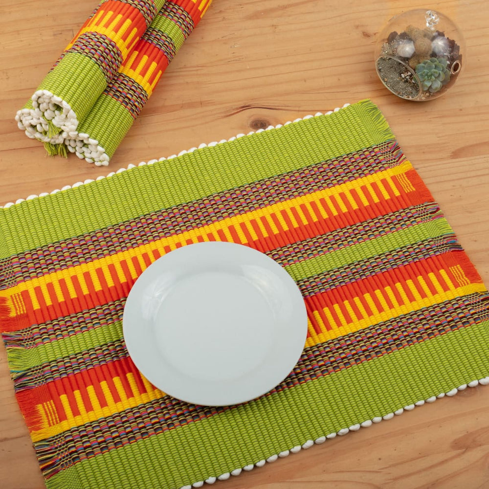 Novica Green Matinee Cotton Blend Placemats (set Of 4) - By Novica