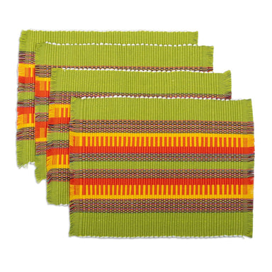 Novica Green Matinee Cotton Blend Placemats (set Of 4) - By Novica