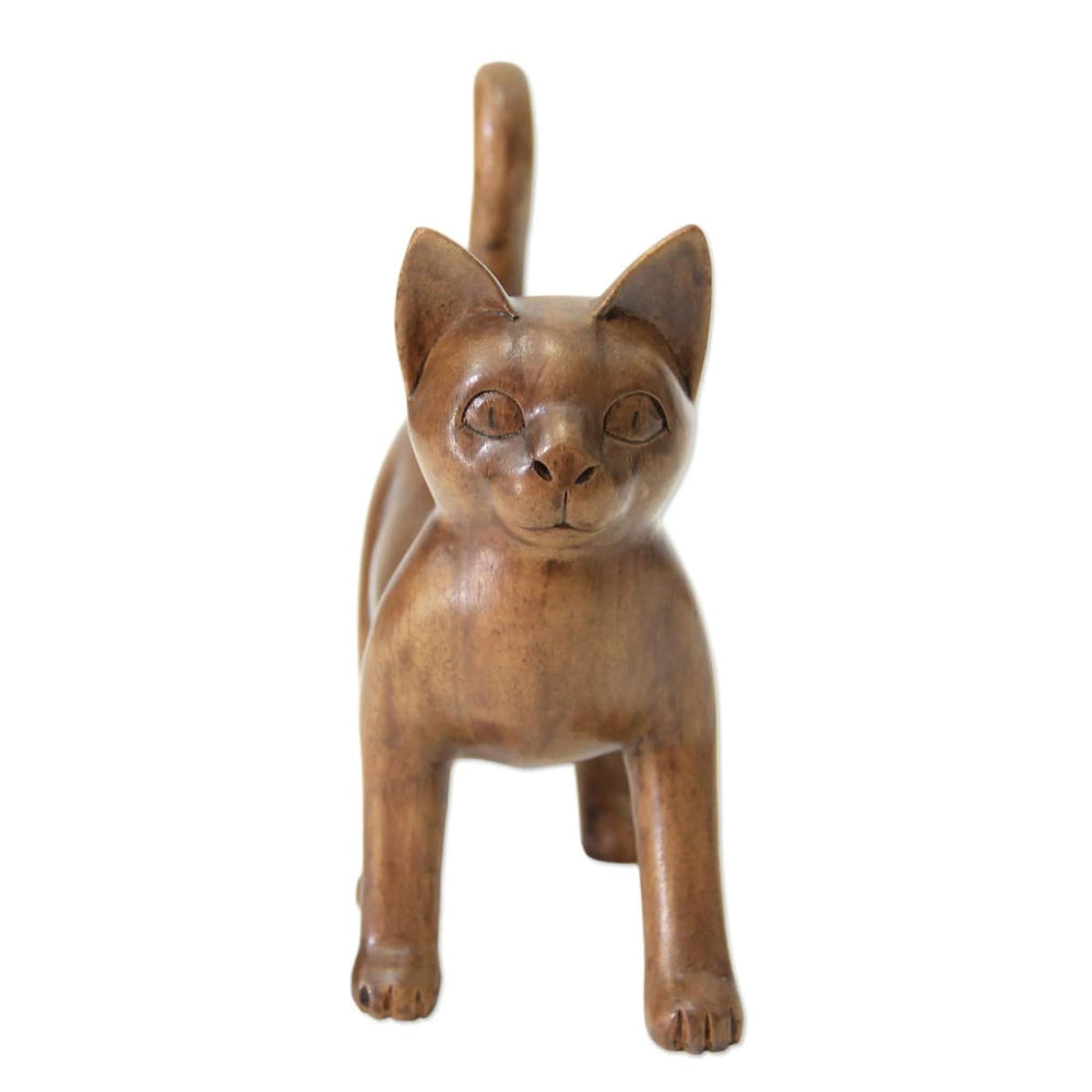 Novica Guardian Cat Wood Sculpture - By Novica